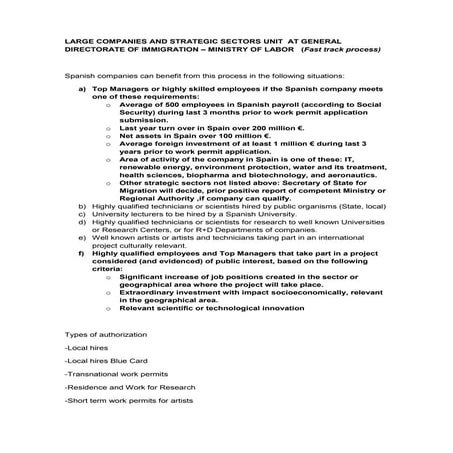 Fast Track Process- Work Permit Application Spain | PDF