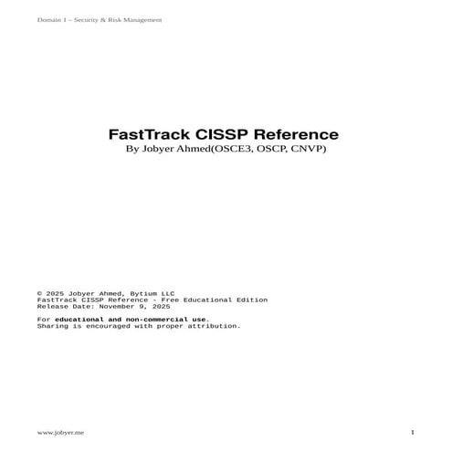 FastTrack CISSP Reference By Jobyer Ahmed
