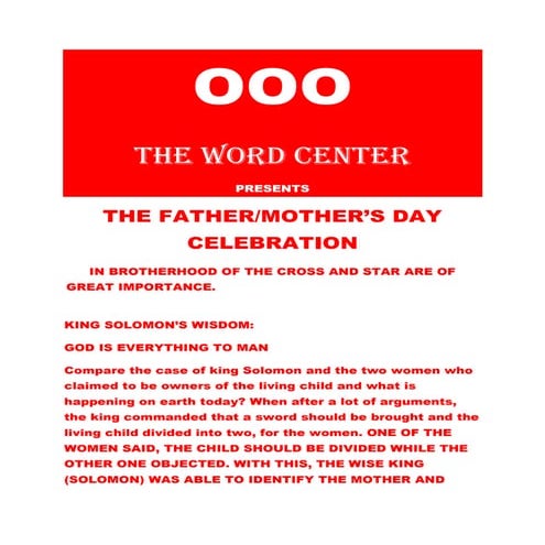 FATHER'S/MOTHER'S DAY CELEBRATION