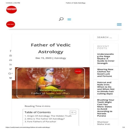 Father of Vedic Astrology - Maharishi Parashar | PDF