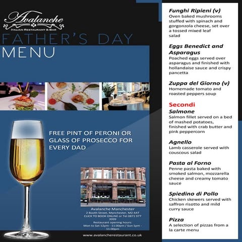Father’s day restaurant deals & offers in manchester by avalanche