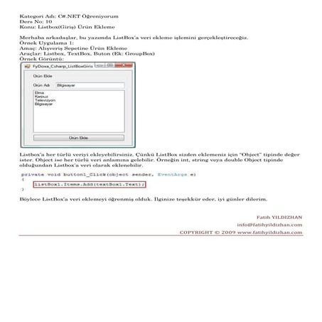 Fatih Yildizhan List Box Giris