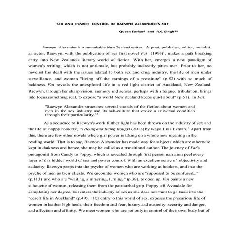 SEX  AND  POWER   CONTROL  IN  RAEWYN  ALEXANDER’S  FAT