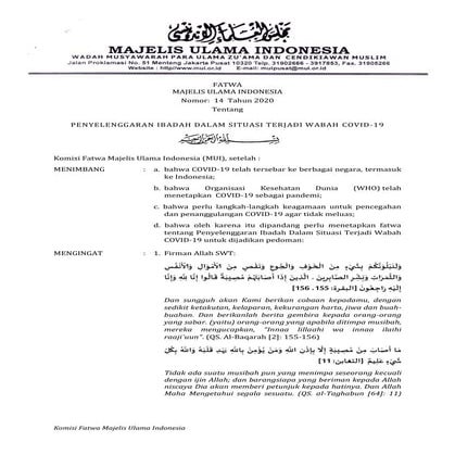 Fatwa MUI Nomor 14 Tahun 2020