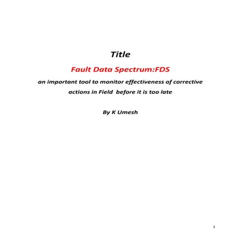 Fault data spectrum an important quality tool