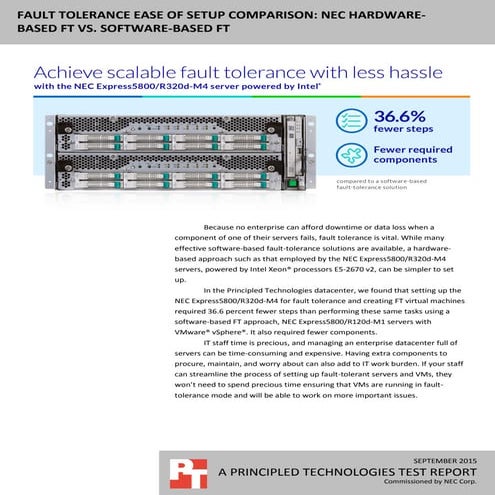 Fault tolerance ease of setup comparison: NEC hardware-based FT vs. software-...