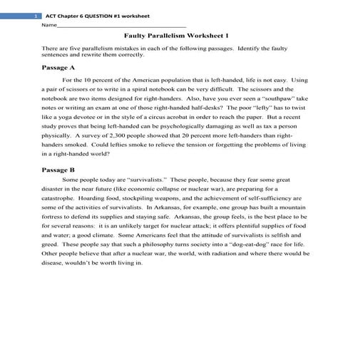 Faulty Parallelism Worksheet 1