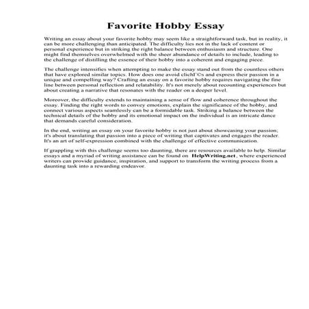 Favorite Hobby Essay. SOLUTION: Essay Writing on My Favourite Hobby Notes - Studypool
