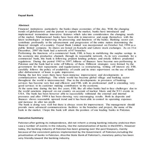 Faysal Bank Pakistan Inroduction SWOT analysis