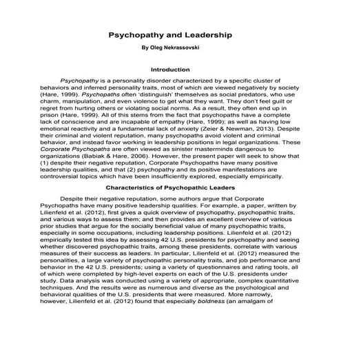 Psychopathy and Leadership | PDF