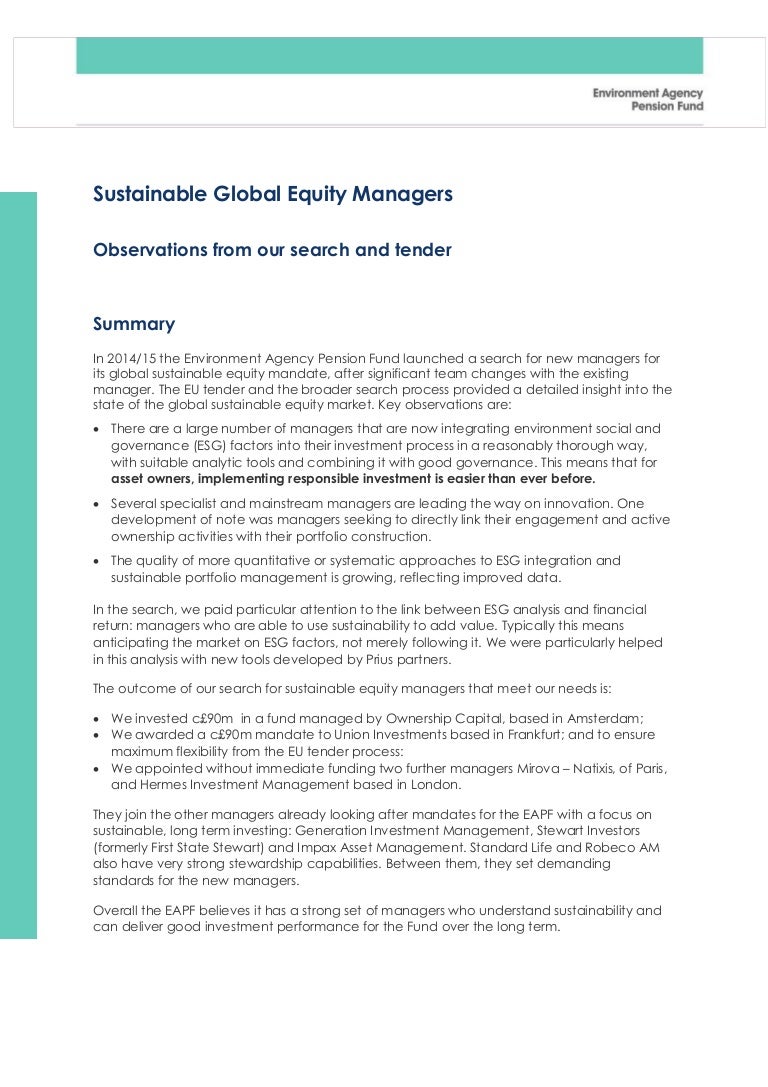 Eapf Sustainable Equity Mandate July 2015 1