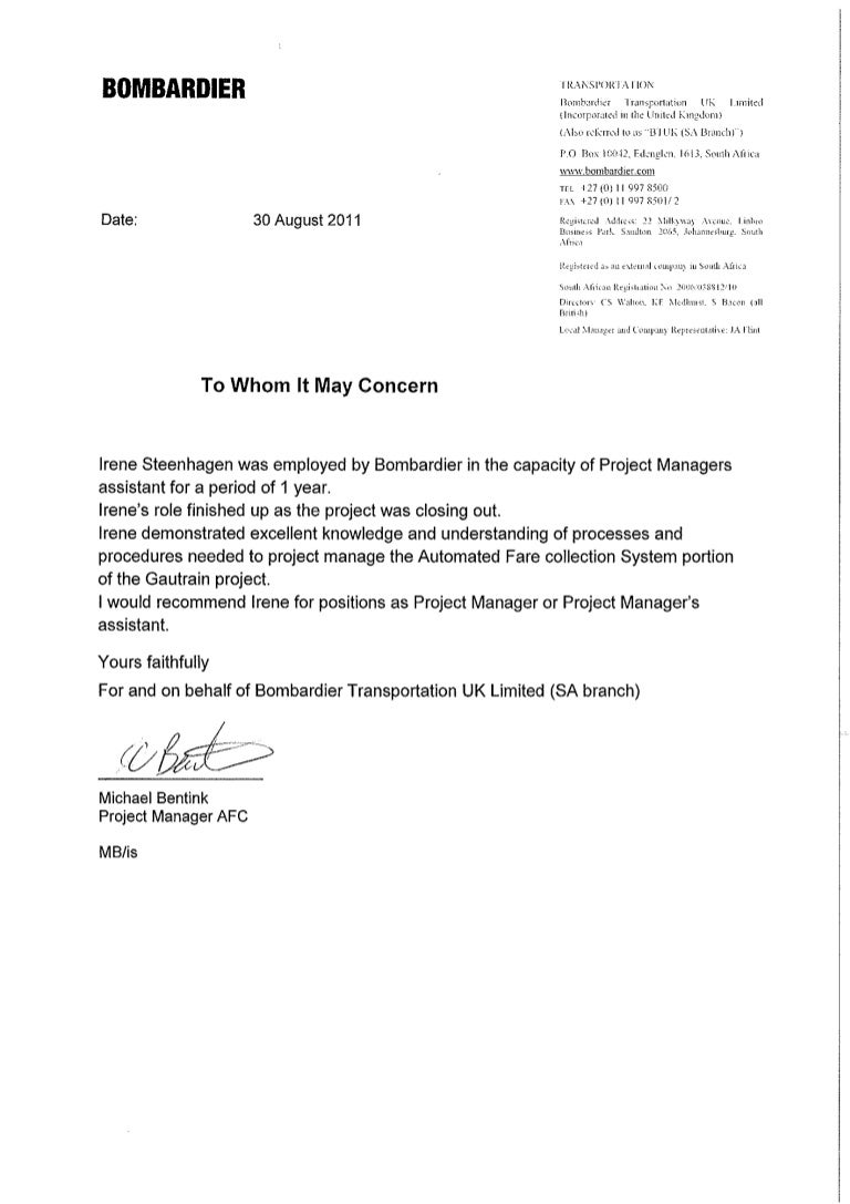 Reference Letter Bombardier SA