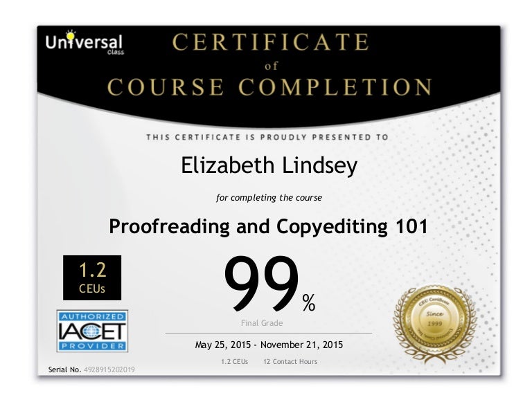 certificate of completion proofreading