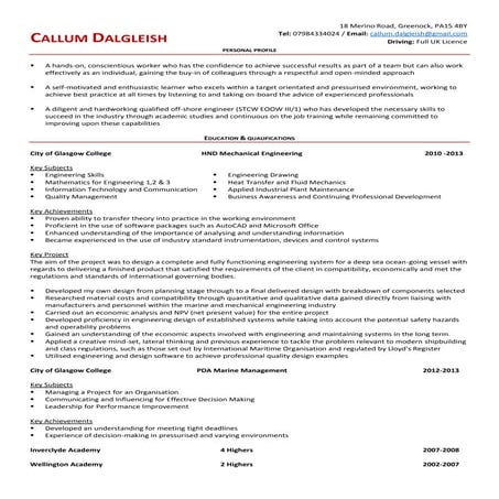CV of Callum Dalgleish