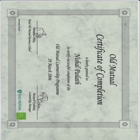 Old Mutual Learnership Certificate