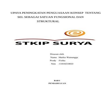  Sel sebagai satuan fungsional dan 2