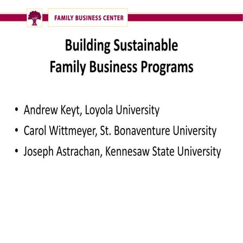 Family Business Alliance Presentation   Sustainable Programs