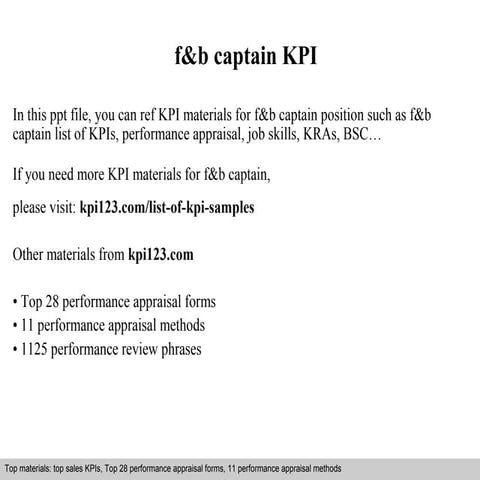 F&b captain kpi