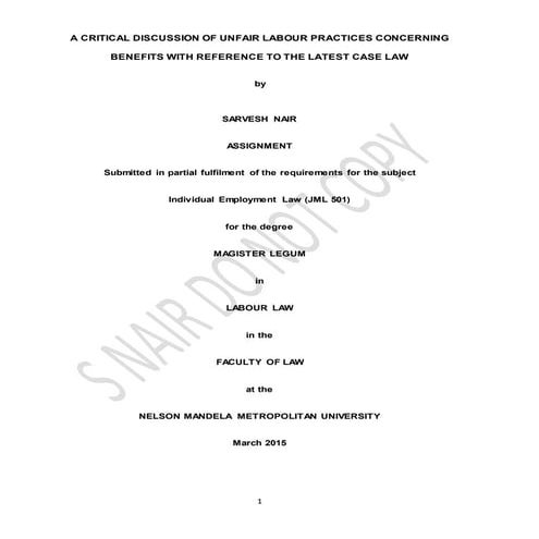 1 WRITTEN LABOUR ASSIGNMENT S NAIR BENEFITS