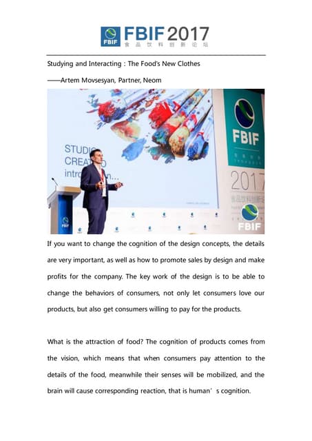Studying and Interacting：The Food's New Clothes ——Artem Movsesyan, Partner, Neom