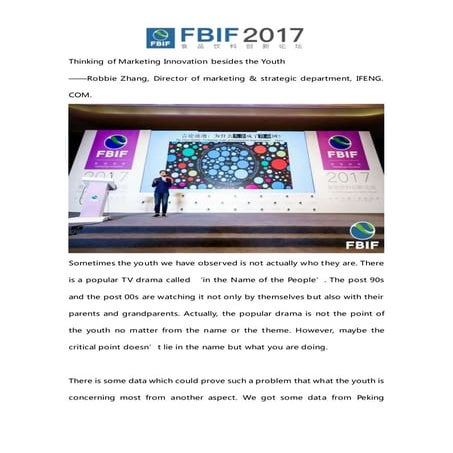 Thinking of Marketing Innovation besides the Youth  ——Robbie Zhang, Director ...