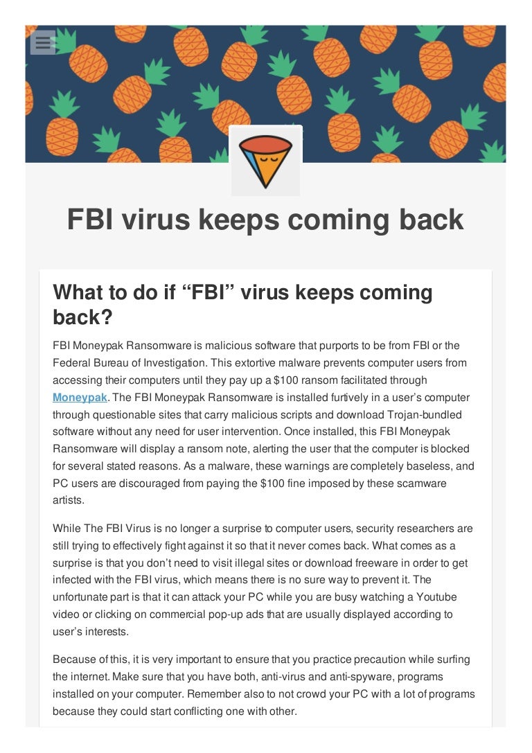 Fbi virus keeps coming back isupport365