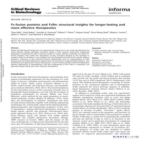 Fc fusion proteins and fc rn - structural insights for longer-lasting and mor...