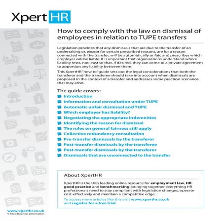How to comply with the law on dismissal of employees in relation to TUPE transfers