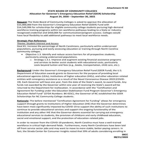 Allocation for Governor's Emergency Education Relief (GEER) Fund