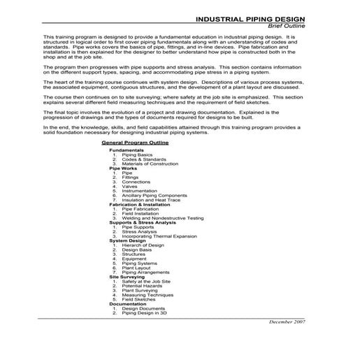 Industrial Piping Design outline