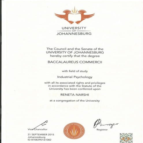 UJ BCOM Certificate