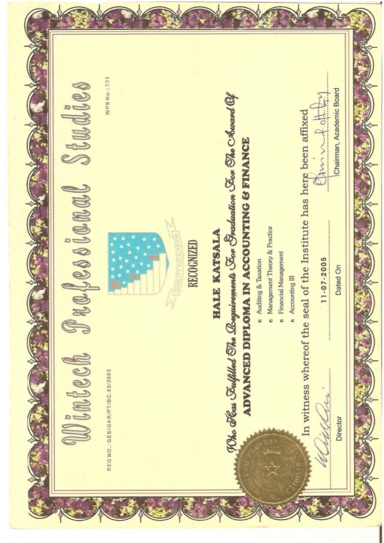 Advanced Diploma Certificate