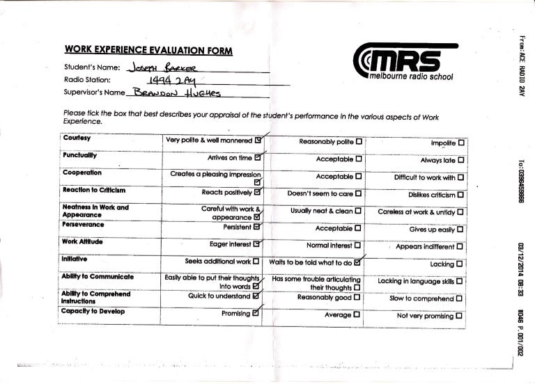 work experience evaluation