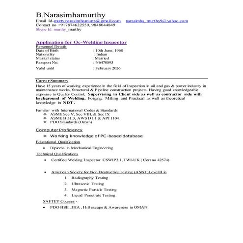 BNMurthy-Updated CV- QC Inspector