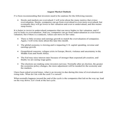 August Market Outlook