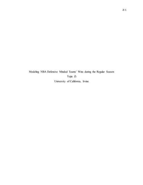 Yujie Zi Econ 123CW Research Paper - NBA Defensive Teams