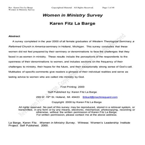 FINAL WOMEN IN MINISTRY SURVEY RESULTS.KFL