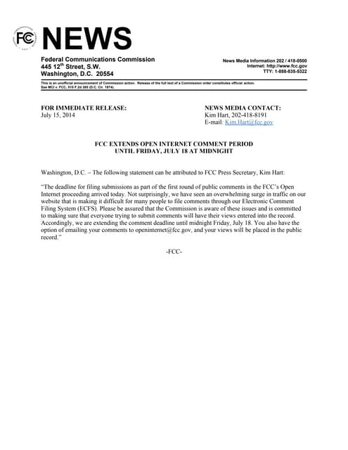 Fcc extends deadline net on neutrality feedback due to technical issues