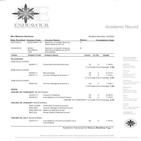 EndeavColl_AcadTranscript | PDF