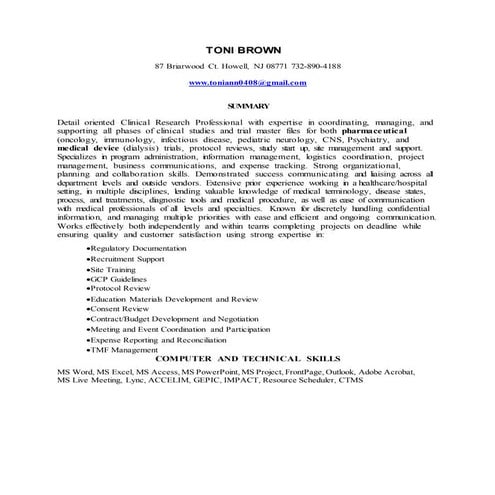 Toni Brown Resume 2016