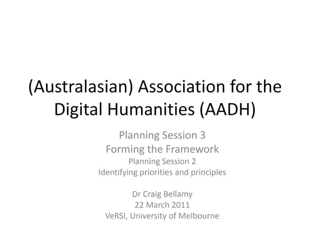 Planning Session 3 AADH (priorities)