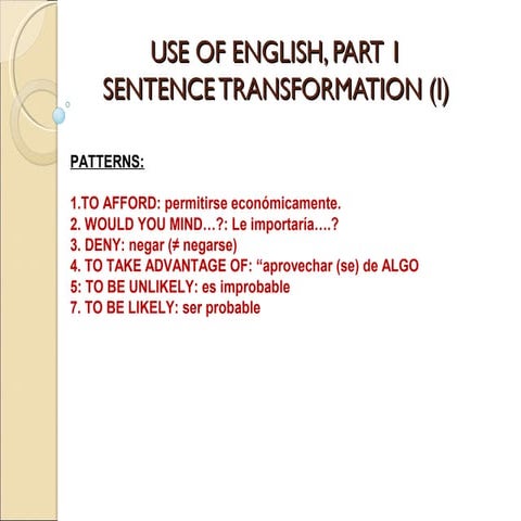 Fce, use of english verb patterns (i)