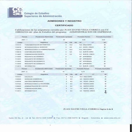 Bachelor in Business Administration - Academic Transcripts -JDV.