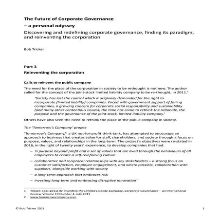 The Future of Corporate Governance - a personal odyssey Pt 3 