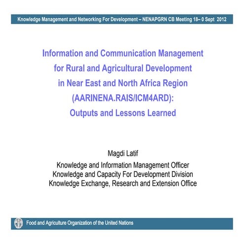 Information and Communication Management for Rural and Agricultural Developme...