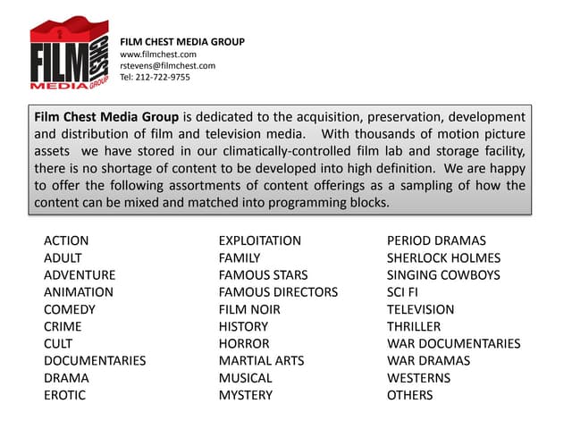 Film Chest Media Group Feature Film Offerings