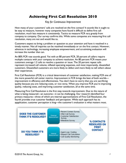 Achieving First Call Resolution 2010