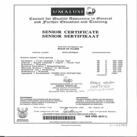 MATRIC - CERTIFICATE