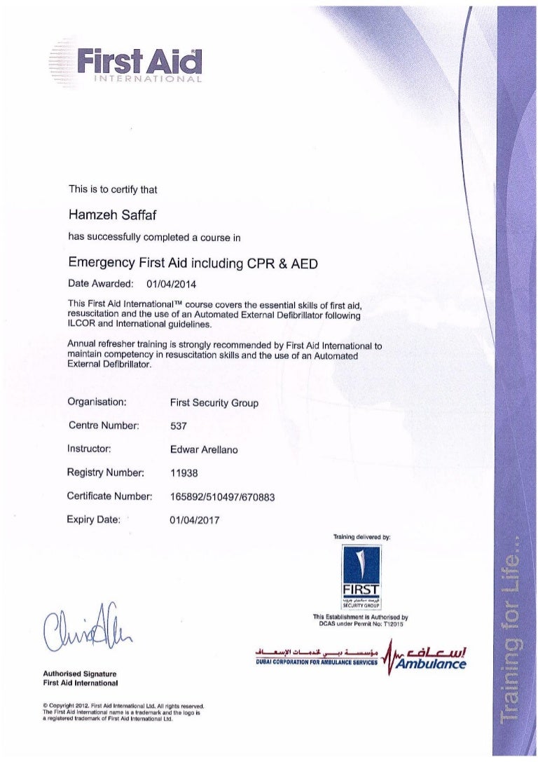 Certified First Aider Certificate