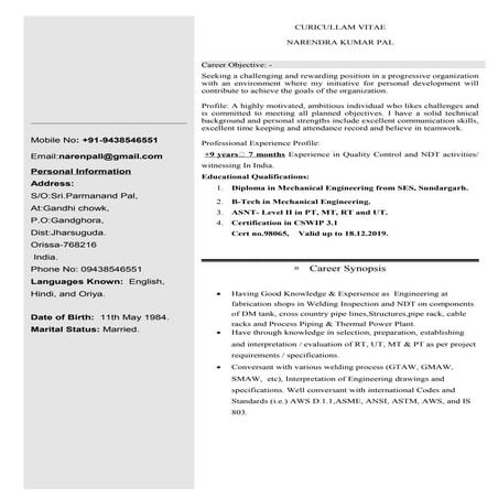 CV of Quality mechanical-naren...